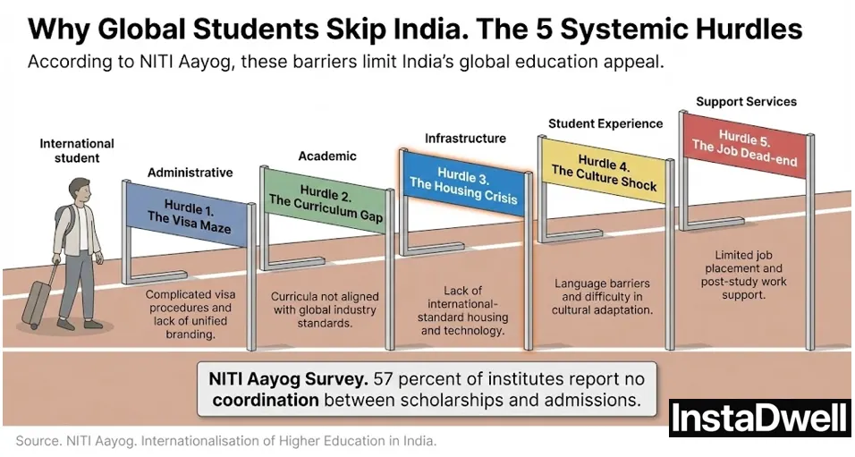 Why global students skip India showing five systemic hurdles including visa, curriculum, housing, culture, and jobs